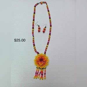 Huichol art beads necklaces with earrings